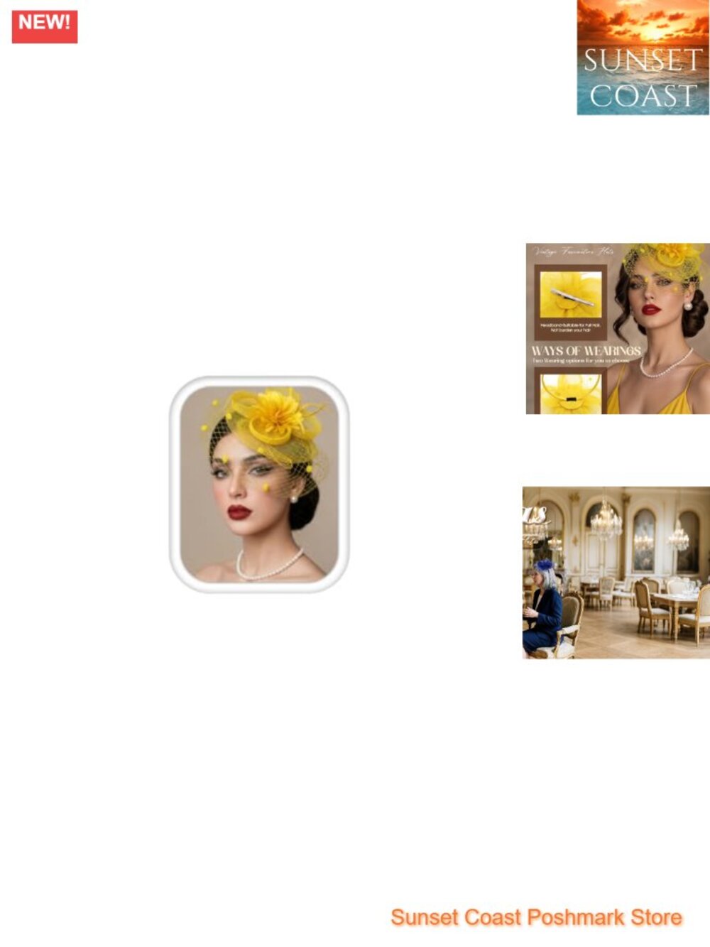Vintage Floral Fascinator Hat with Veil & Pearl Necklace Set